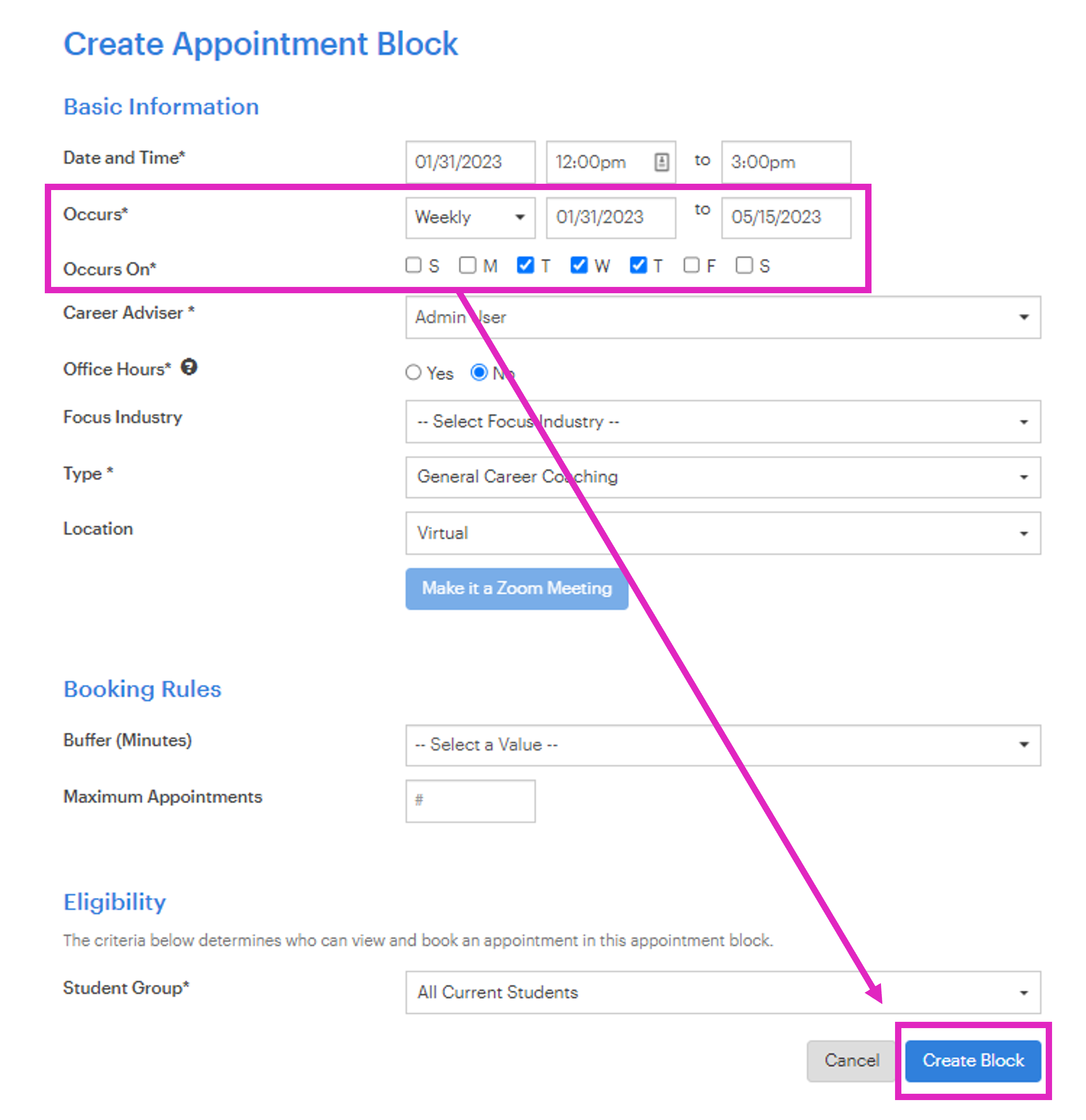 Creating Recurring Appointment Blocks 12twenty Support